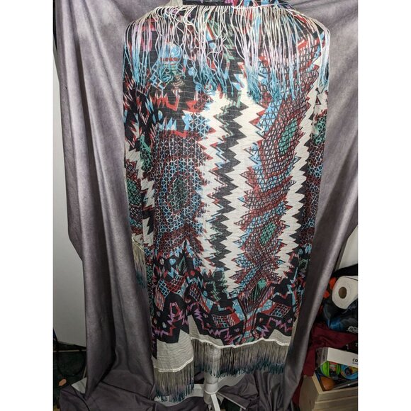 Topshop Southwestern Abstract Rainbow Ombre Fringe Scarf - Picture 9 of 12